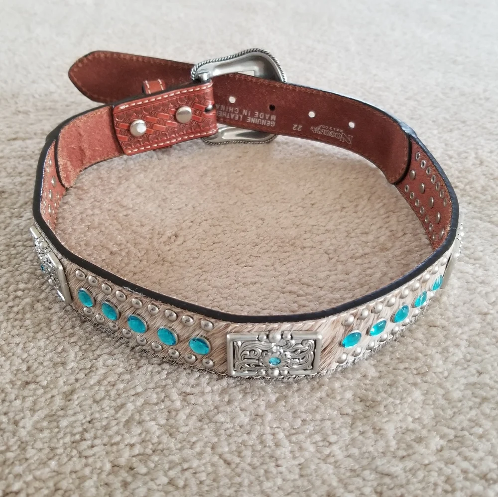 Nocona Kid's Rhinestone and Concho Leather Cow Hair Belt Size 22